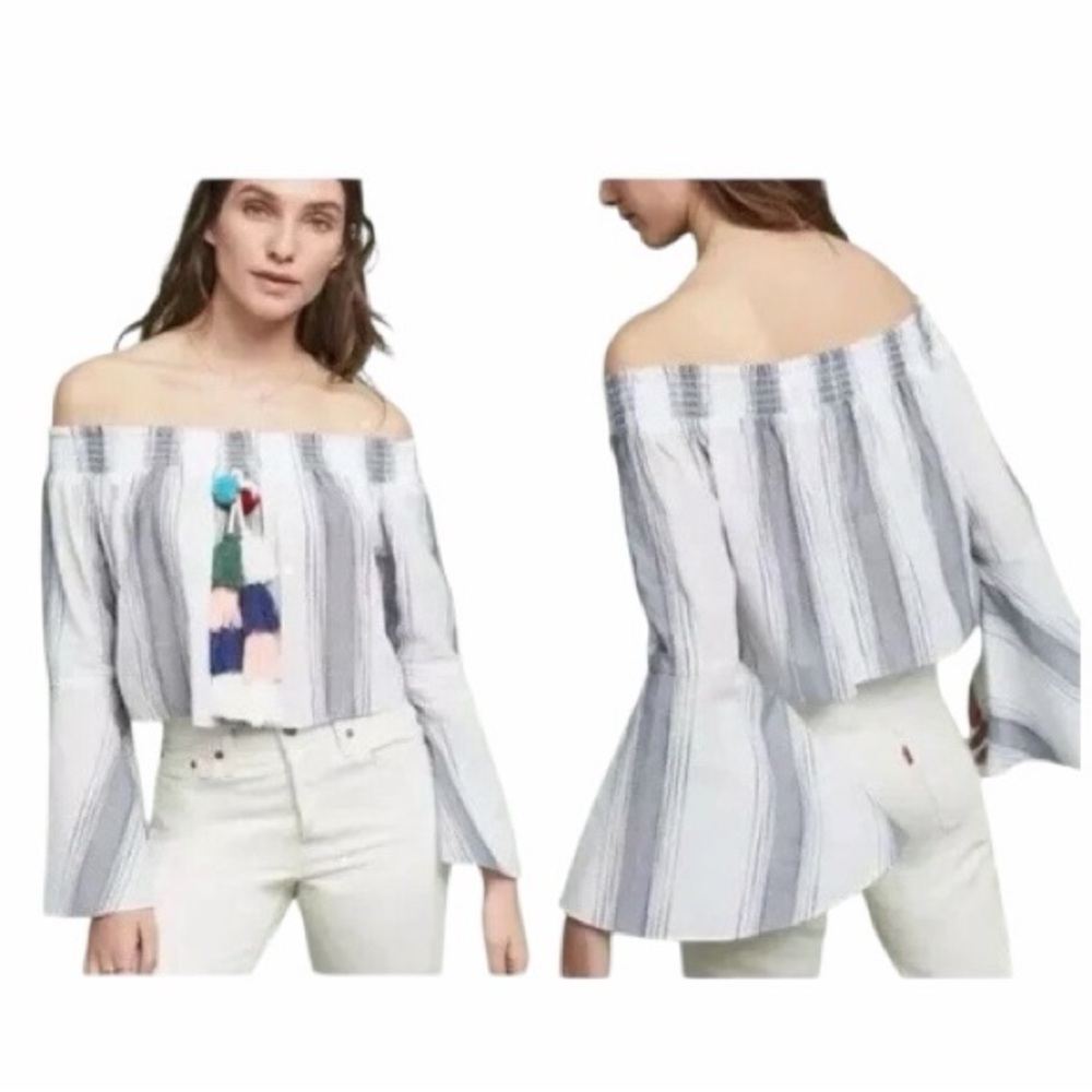 Nwt! Anthropologie | Lilka Off The Shoulder Pom Pom Tassel Crop Top. Size Small.